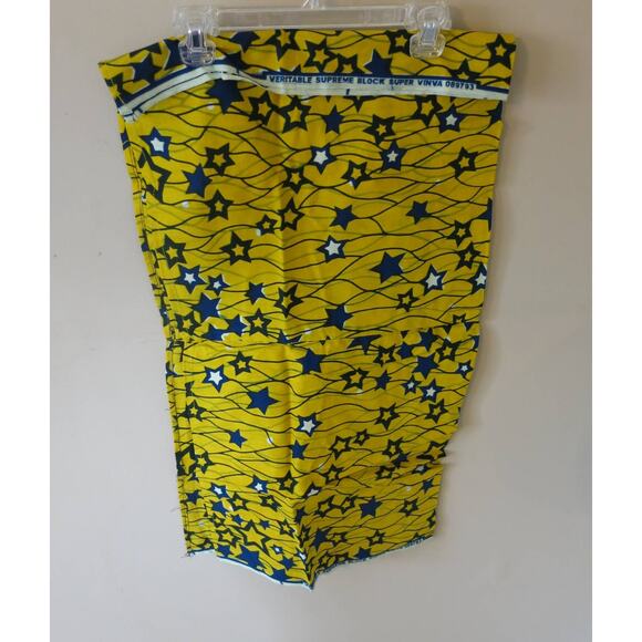 AFRICAN Handmade Ankara Dress Mid Length Short Sleeve Yellow Blue Gems Headwrap - Picture 10 of 11